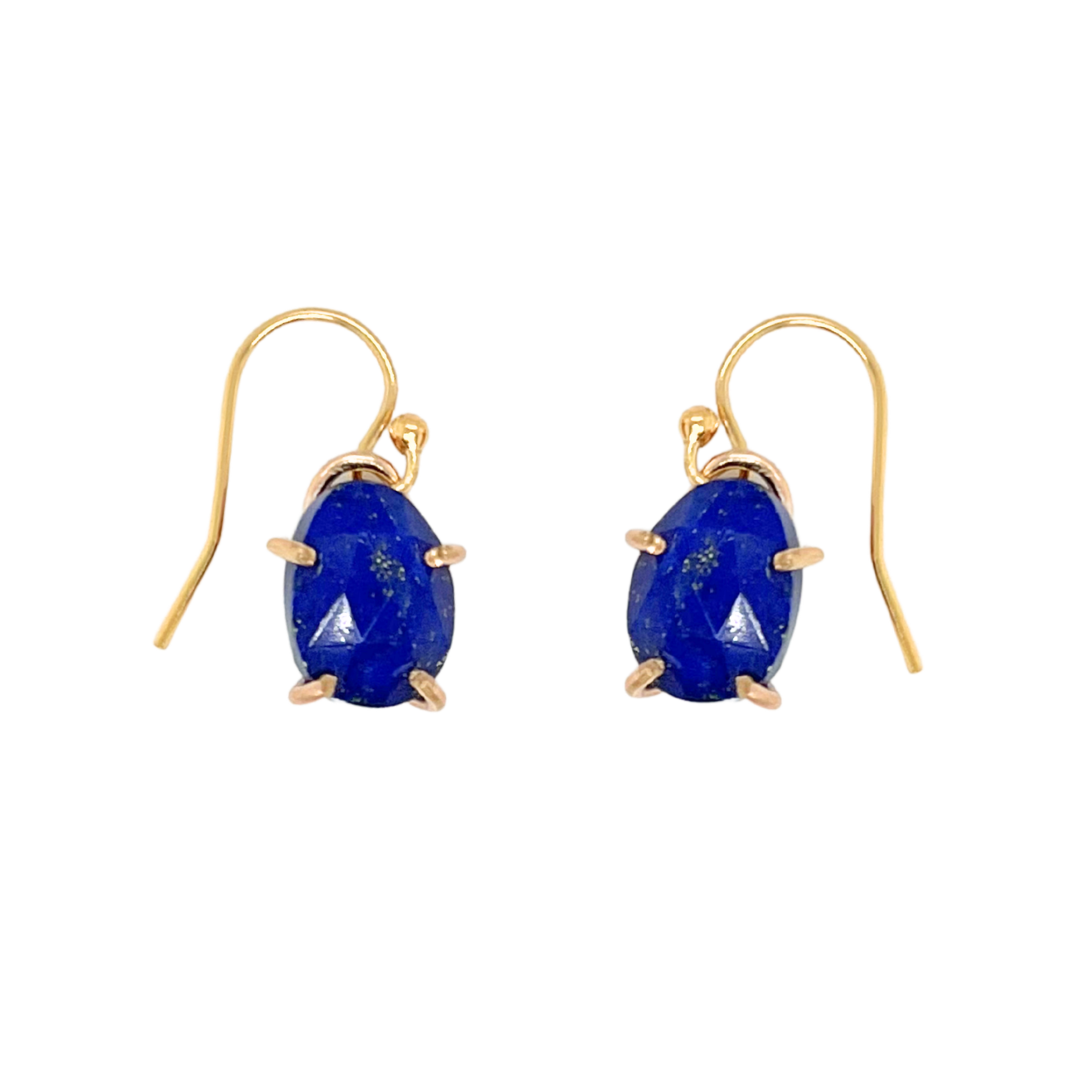Rose Cut Lapis Drop Earrings