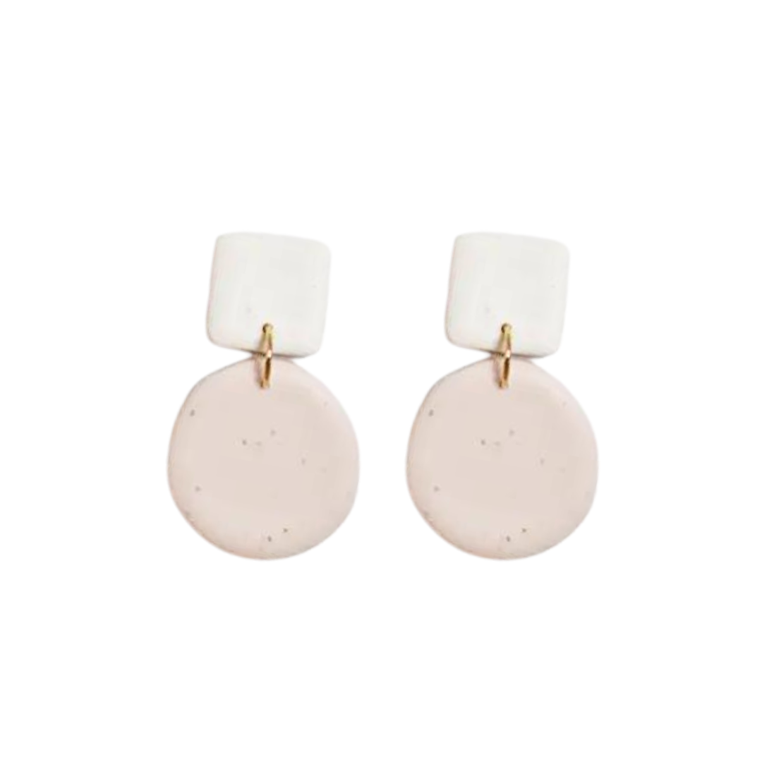 Square Circle Dangles - White + Oat