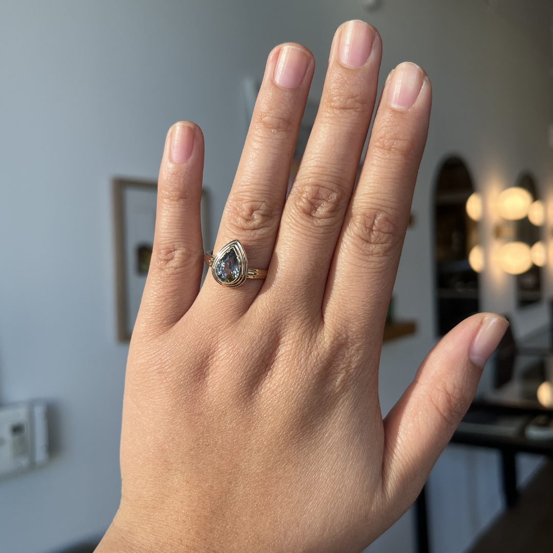 Bi-Color Pear Sapphire Ring