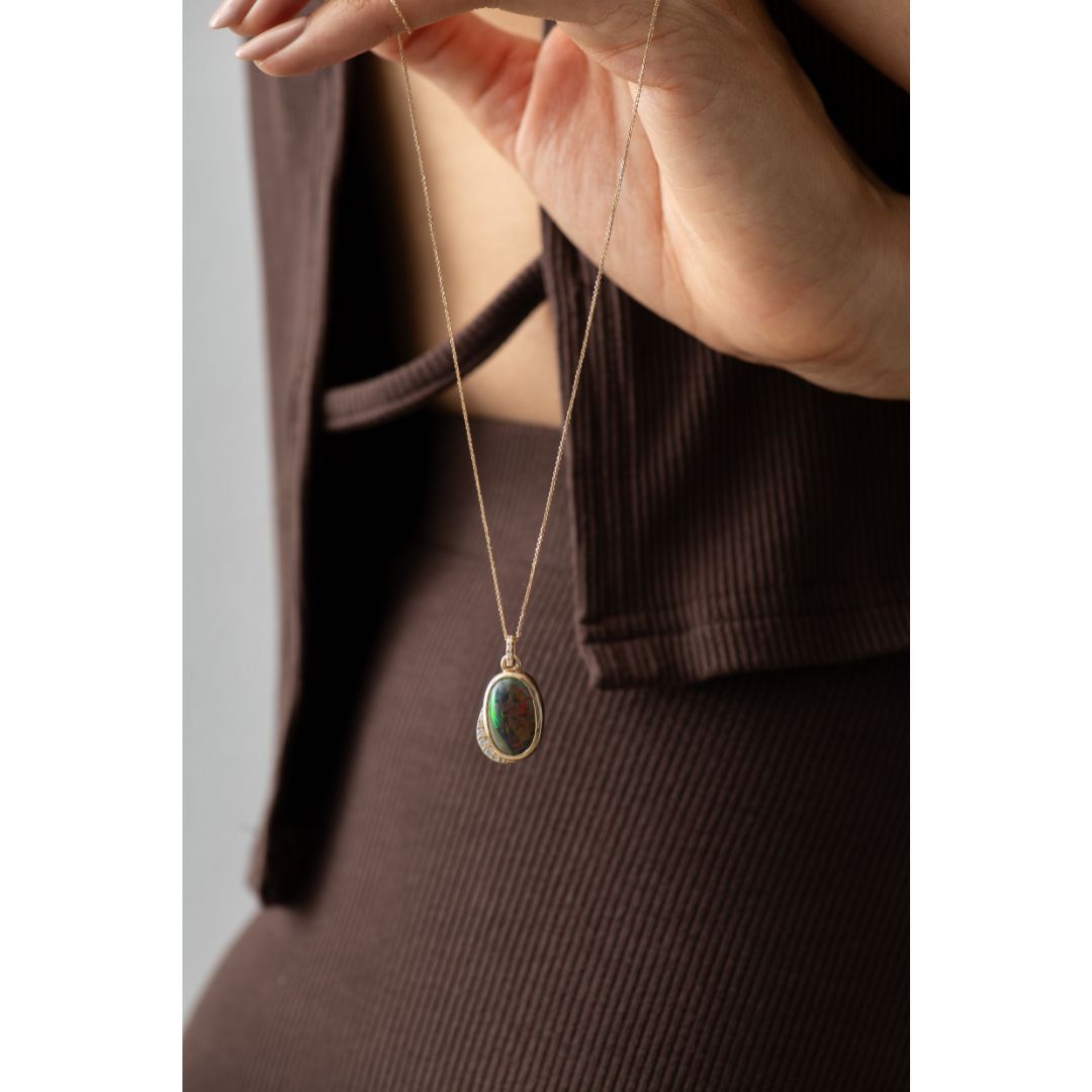 One Of A Kind Oval Black Opal Necklace