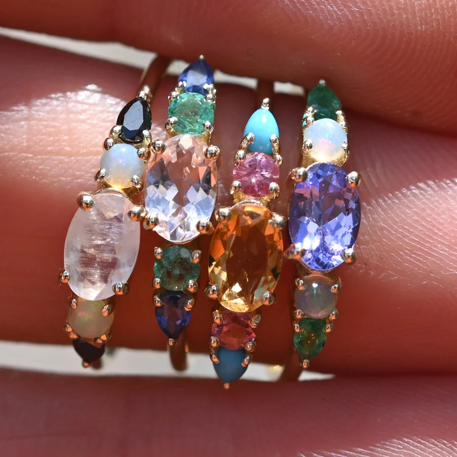 Multi Gemstone Claw Set Ring - Citrine, Pink Tourmaline, Turquoise