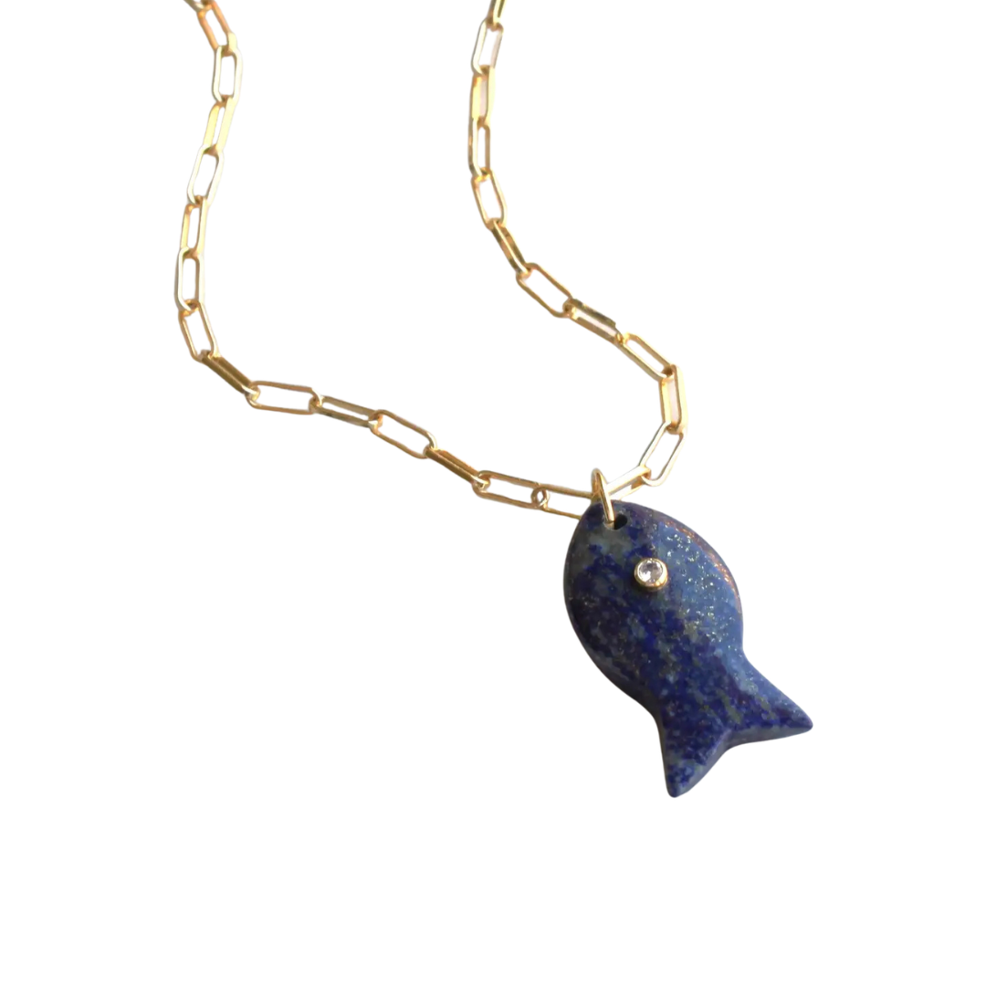 Large Lapis Fish Necklace