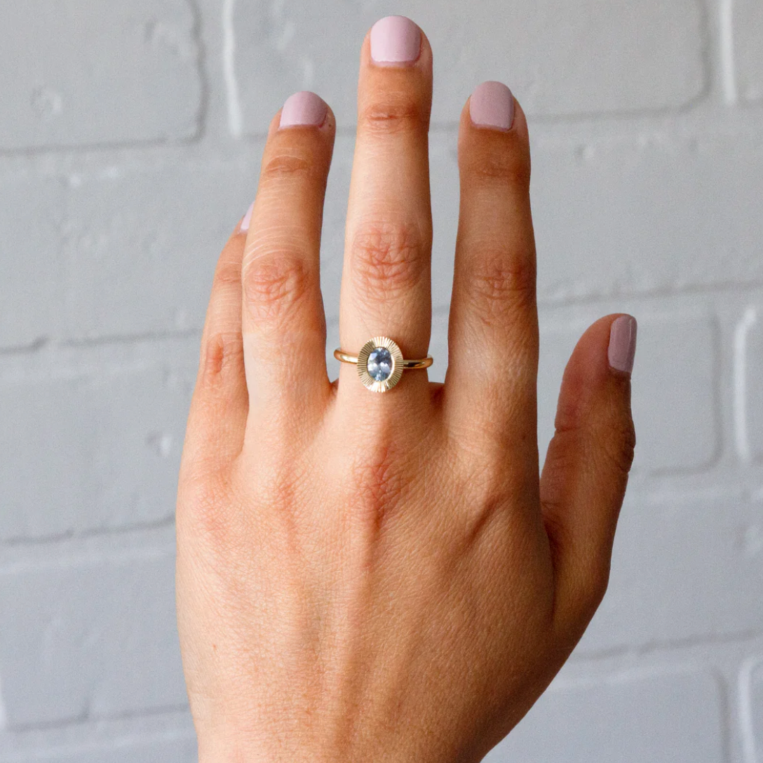 North-South Oval Aurora Ring With Montana Sapphire — Commitment, Curated