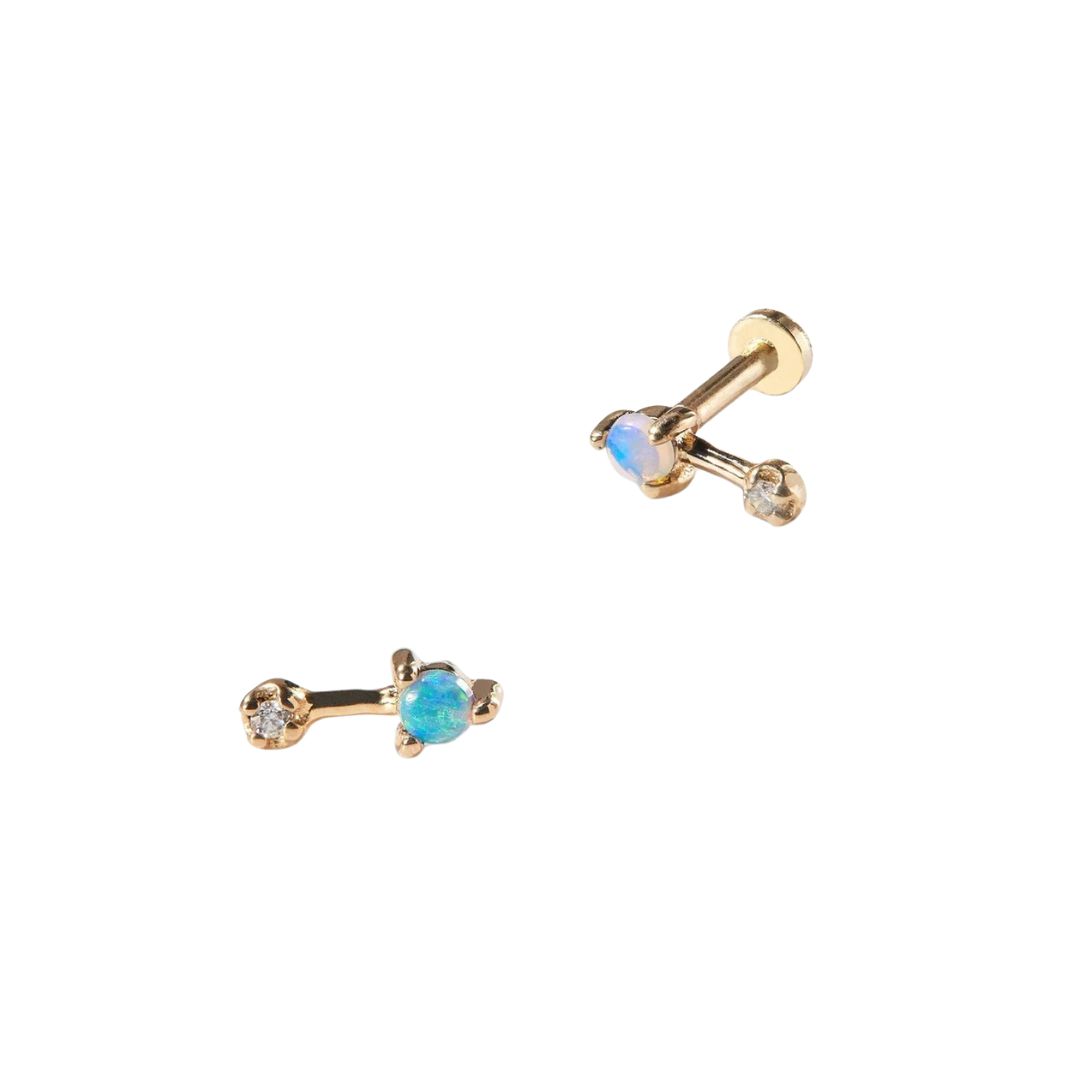 Simple Bar Earrings - Opal & Diamond