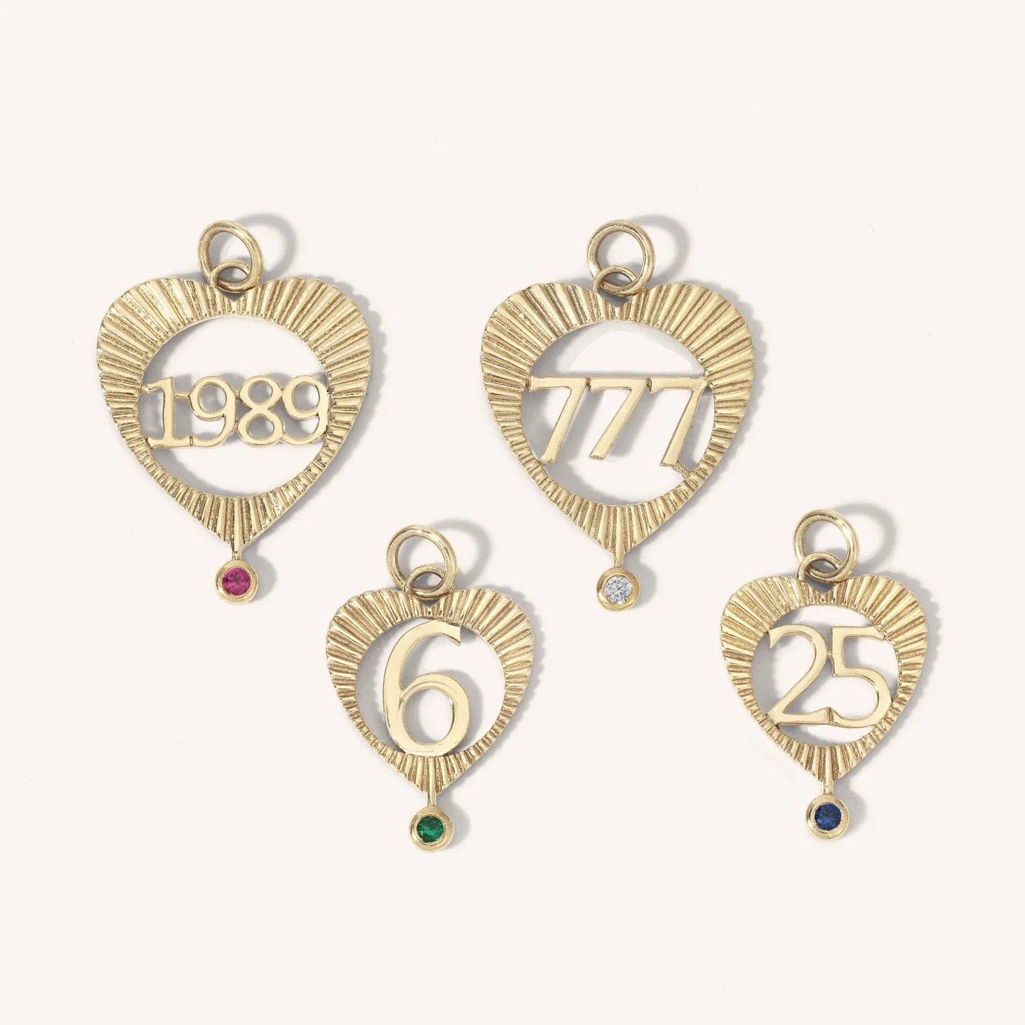Mini Sunbeam Number Heart Charm — Zahava Heirlooms Trunk Show