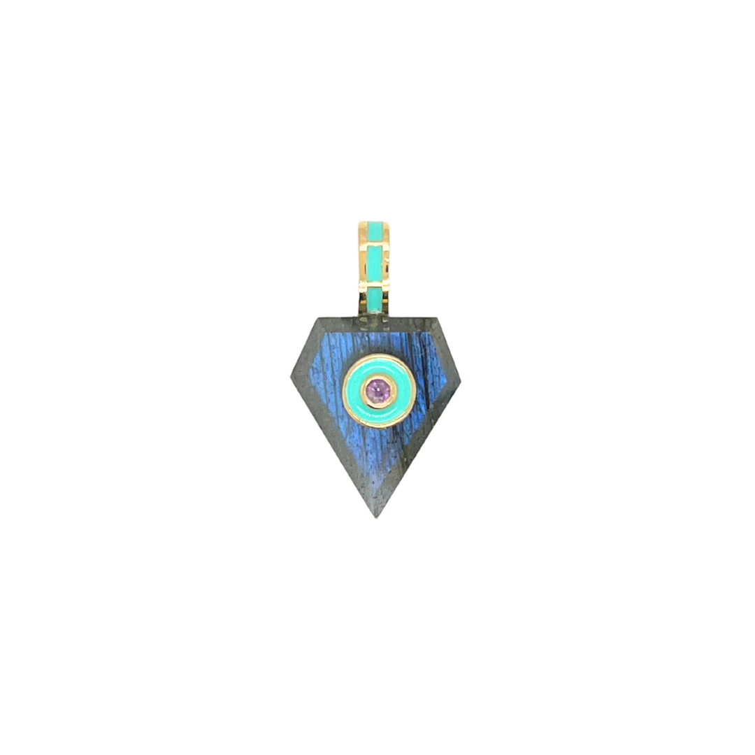 Shield Cut Labradorite + Amethyst Enamel Gemmie