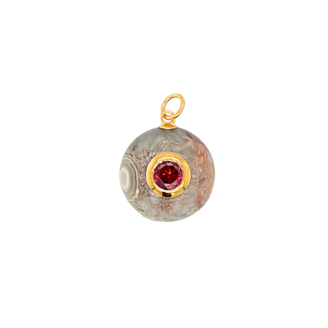 Round Fossilized Coral + Garnet Gemmie