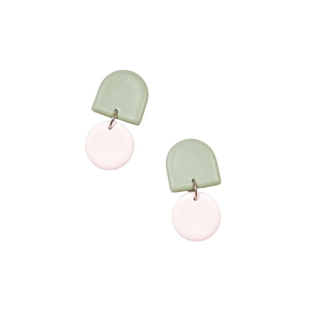 Tab Circle Dangle - Sage & White