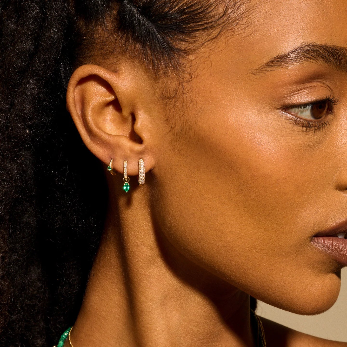 Emerald Romy Huggie Hoops — Zahava Heirlooms Trunk Show