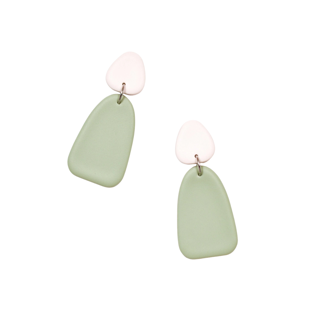 Trapezoid Dangle - Sage & White