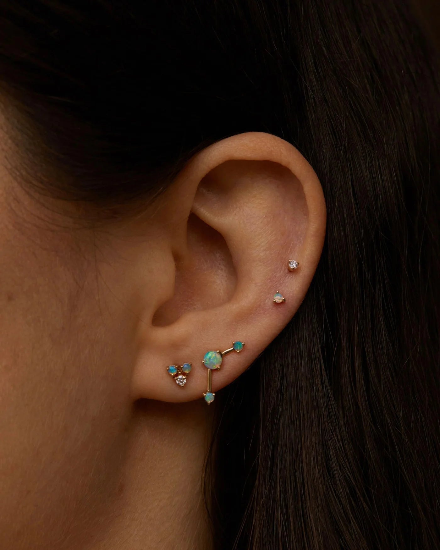 Three-Step Point Opal Earrings
