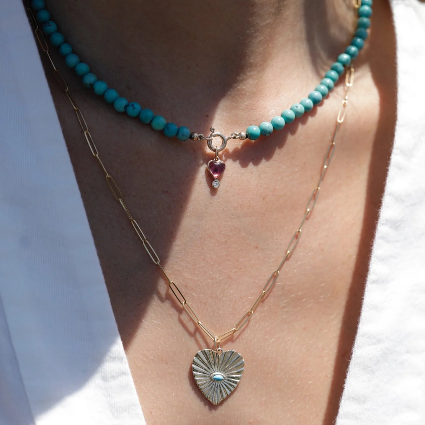 Large Turquoise Sunbeam Heart Charm - Zahava Heirlooms Trunk Show