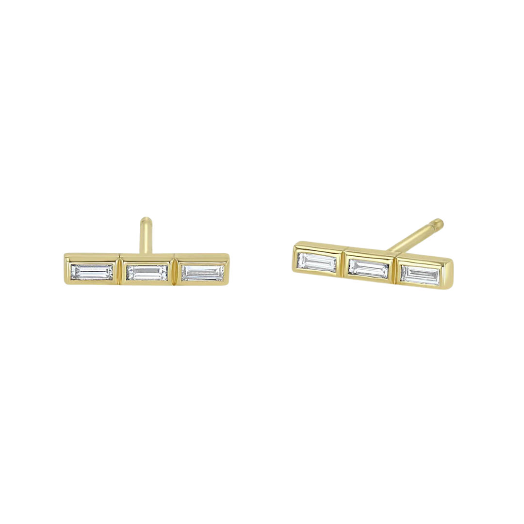 Channel Set Baguette Diamond Bar Stud Earrings