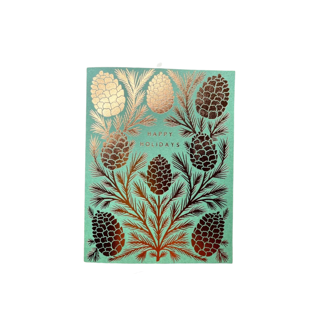 Pinecone Happy Holidays Foil Stamped Card