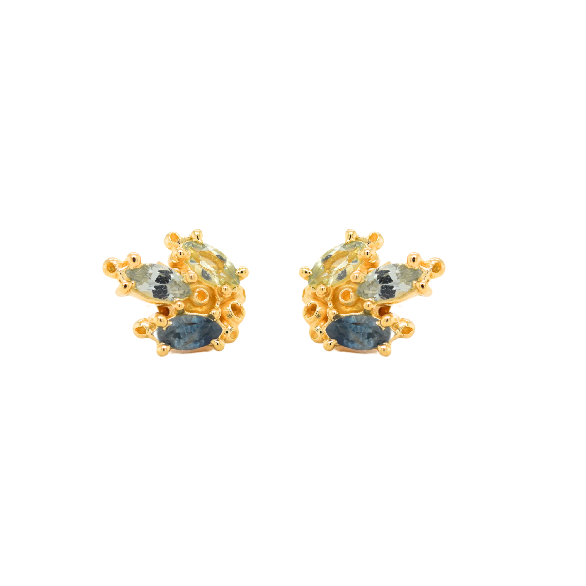 Marquise Triplet Studs - Blue + Yellow