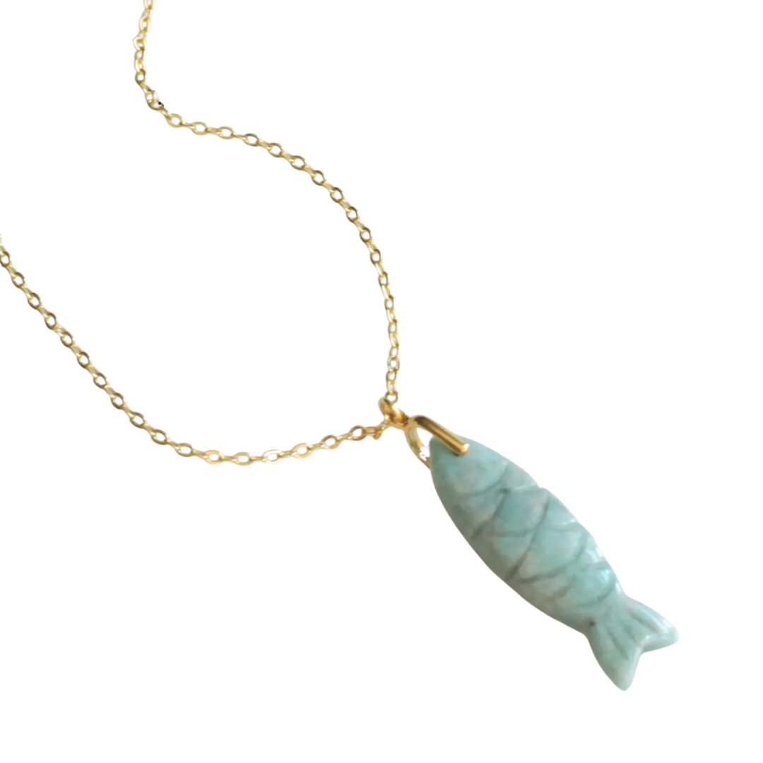 Gemstone Fish Pendant Necklace - Amazonite