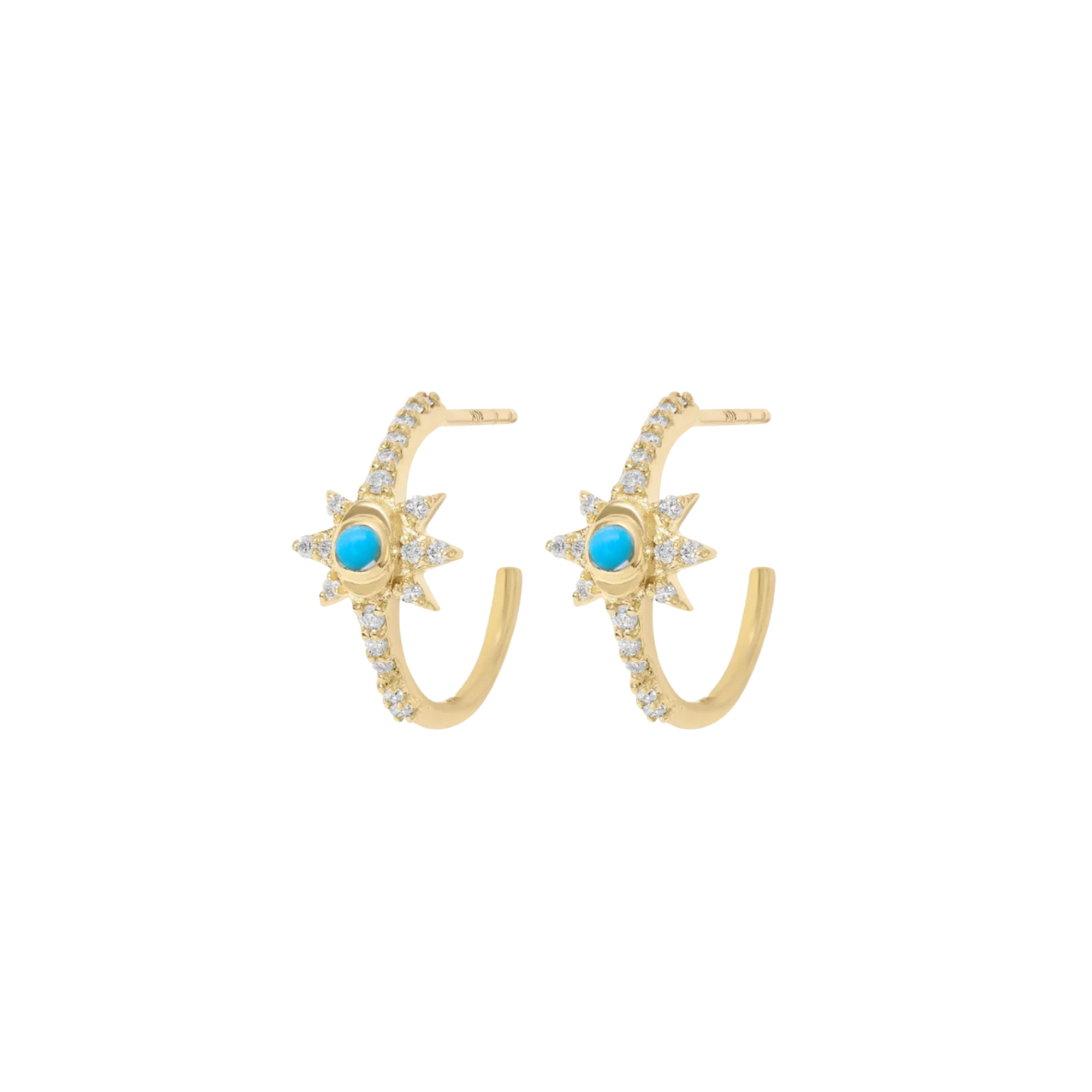 Small Turquoise Starburst Hoop Earrings