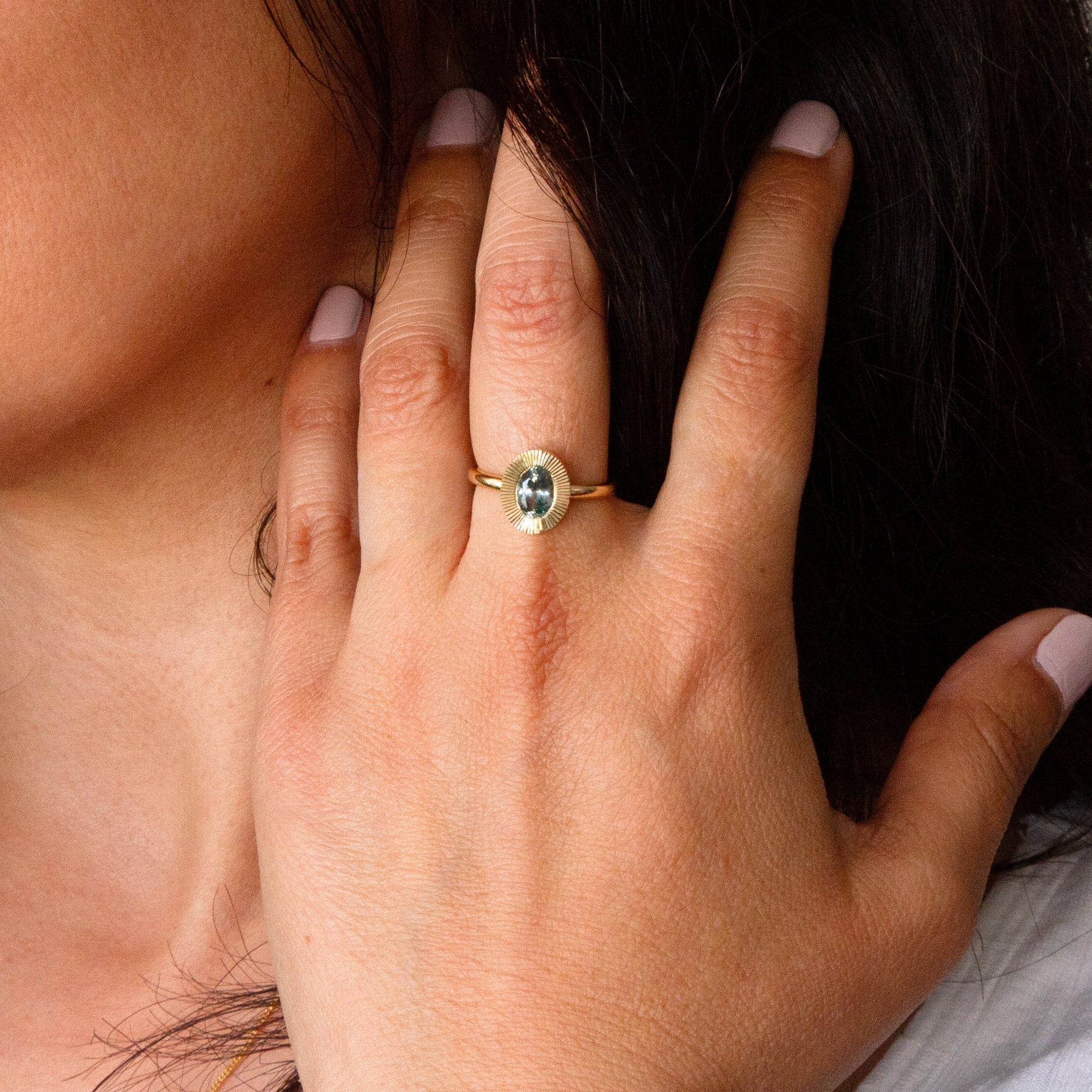Oval Aurora Ring with Teal Montana Sapphire