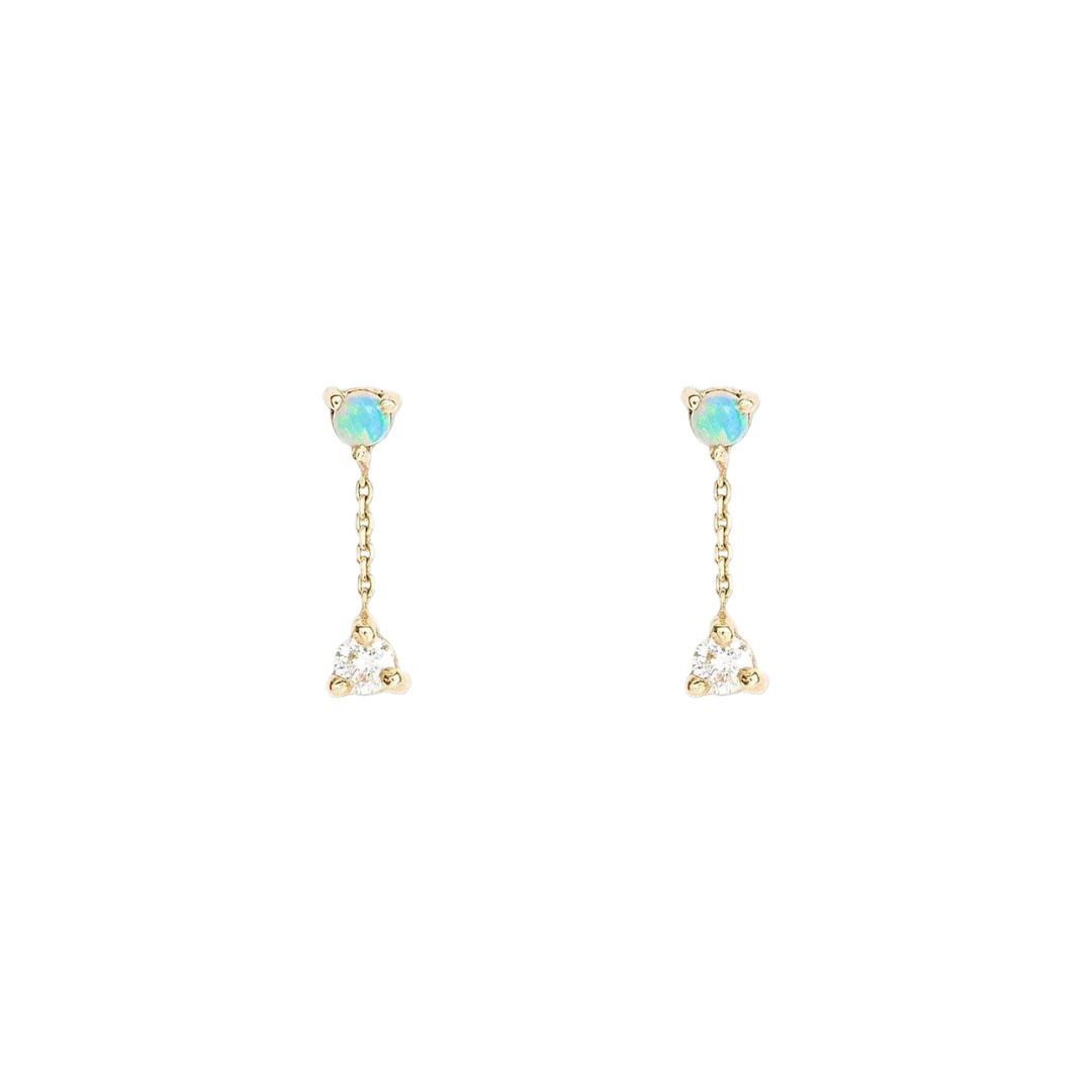 Small Two-Step Chain Earring - Opal + Diamond