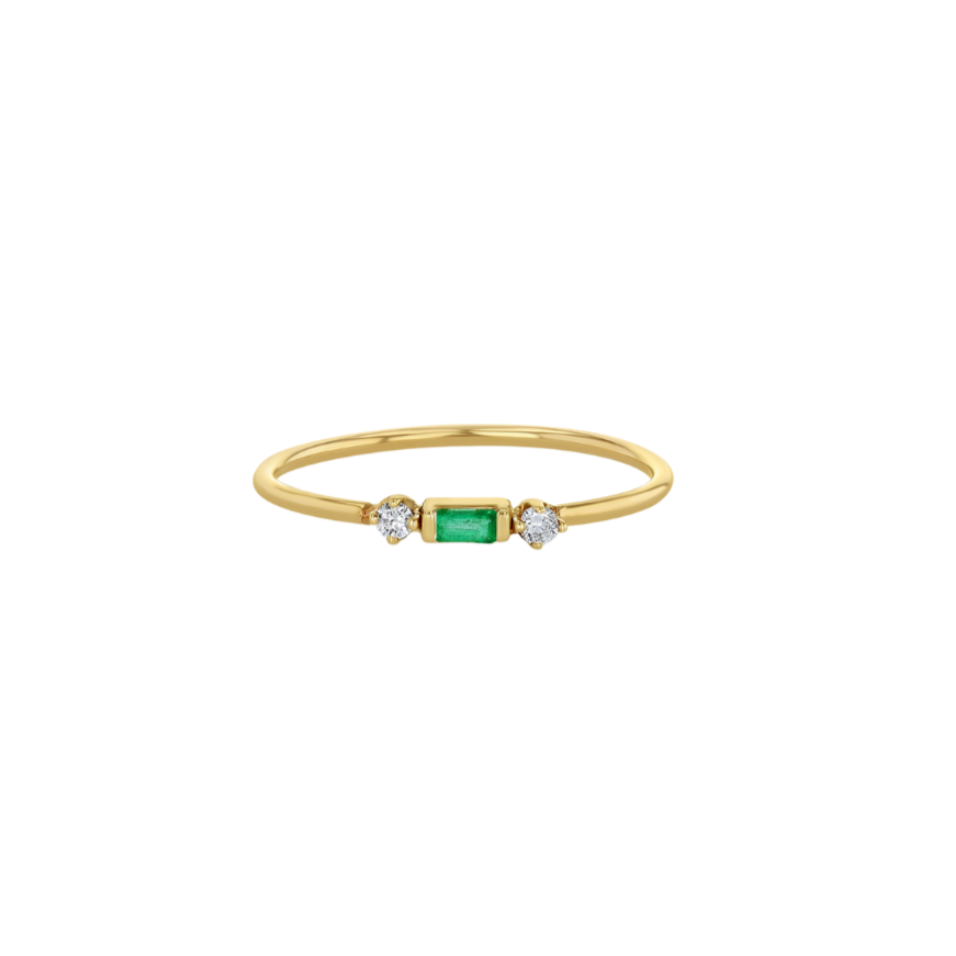 Horizontal Emerald Baguette & Prong Diamond Ring