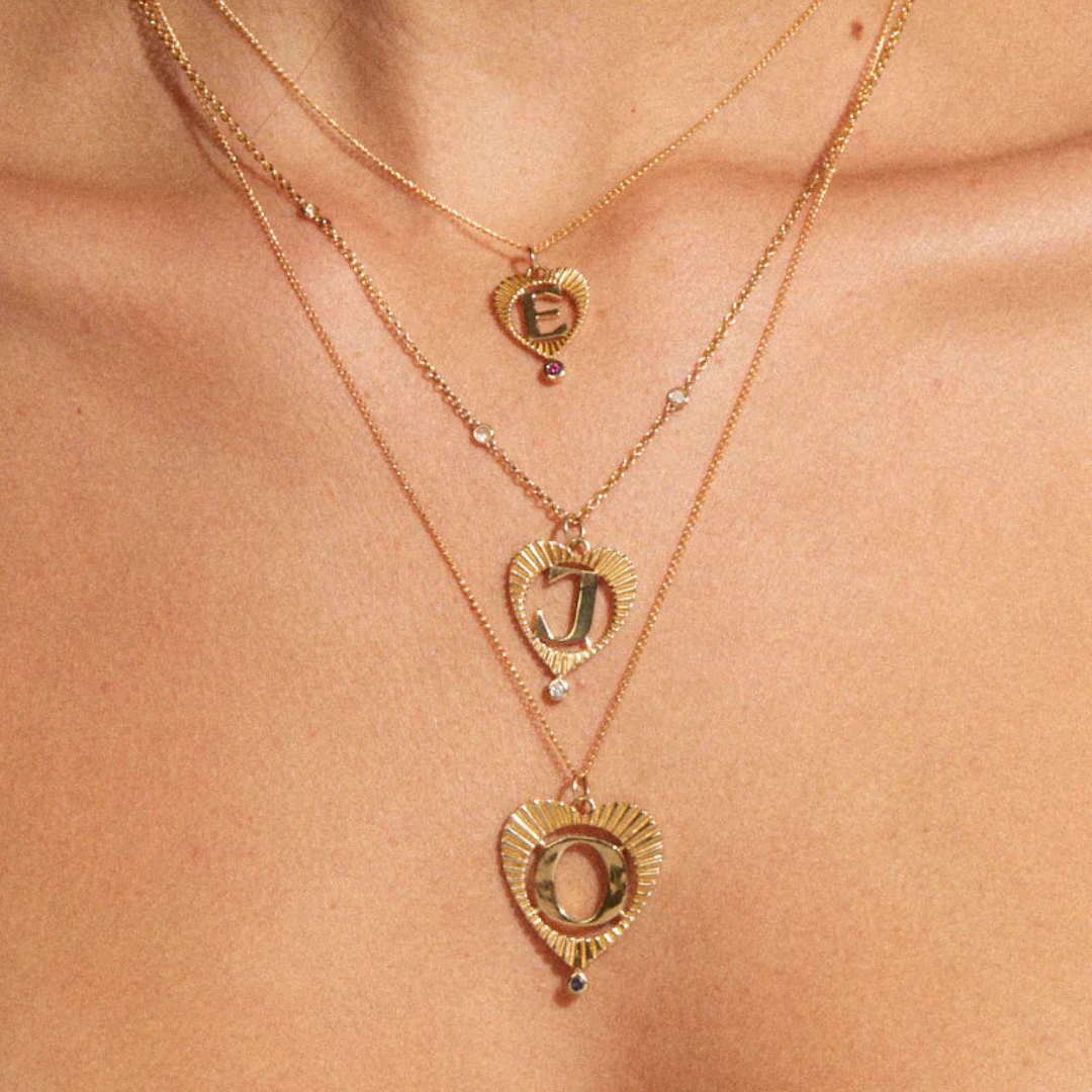 Medium Sunbeam Letter Heart Charm - Zahava Heirlooms Trunk Show