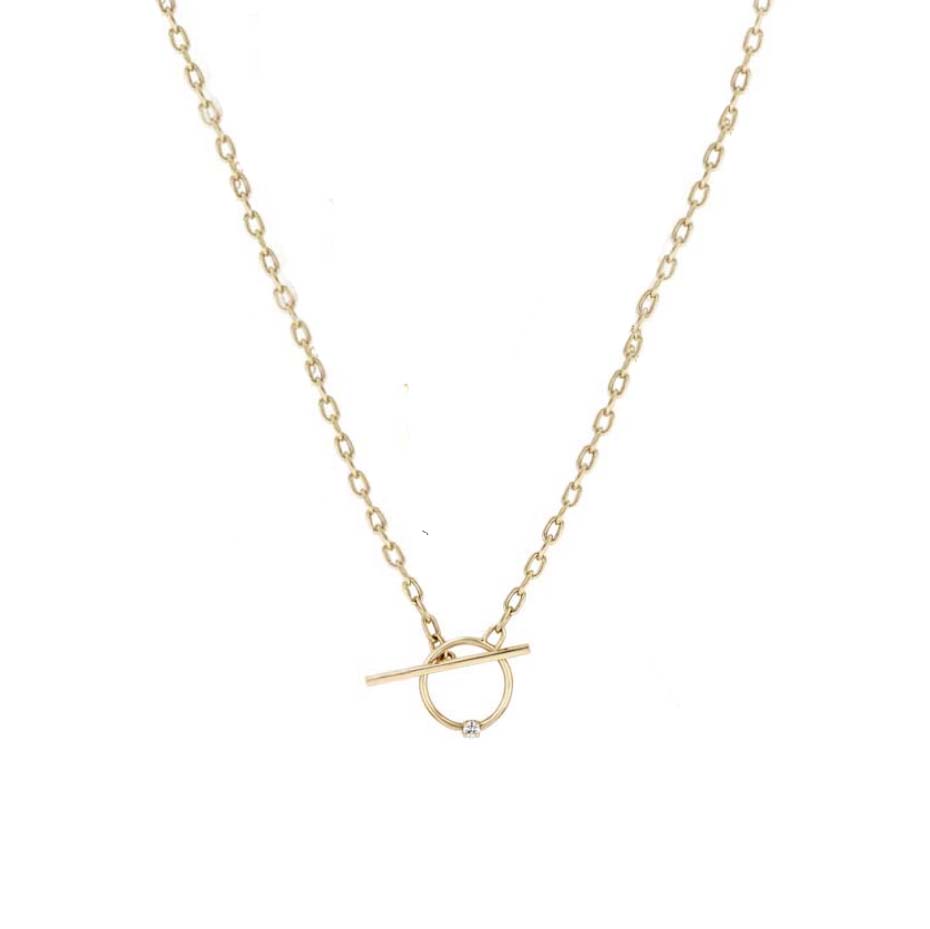 Small Square Oval Link Chain Diamond Toggle Necklace