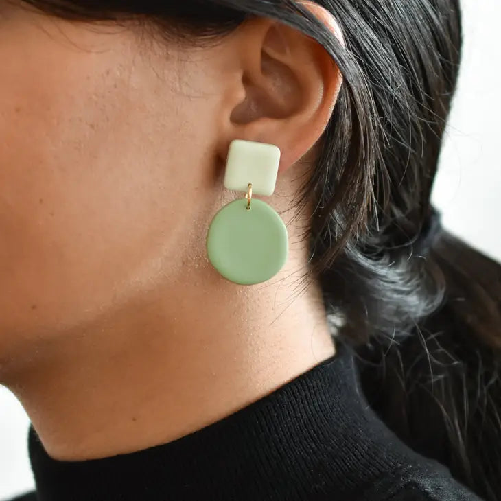 Square Circle Dangles - White + Oat