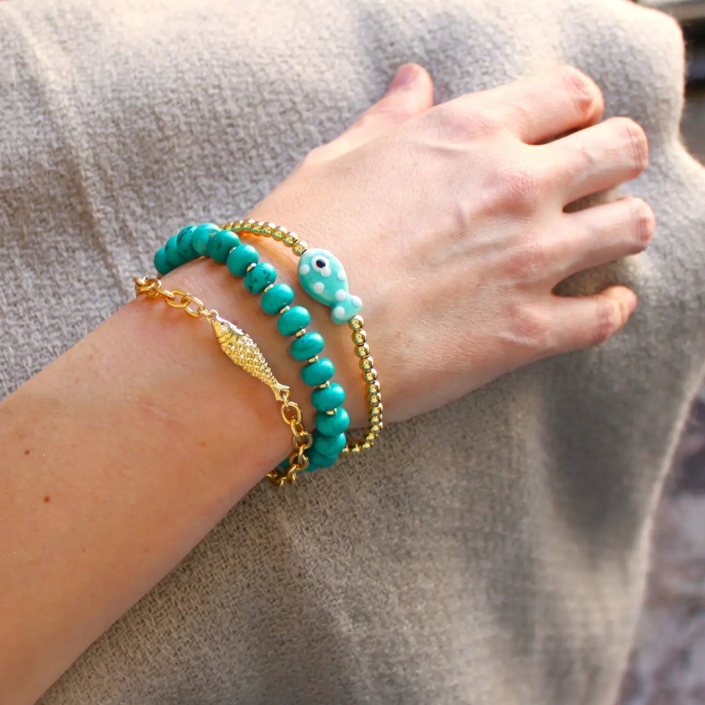 Beaded Stone Candy Bracelet - Turquoise