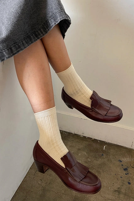 Le Bon Shoppe Her Socks - Mercerized Combed Cotton Rib - Porcelain