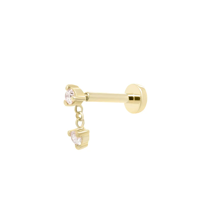 Double Diamond Drop Threaded Flat Back Earring