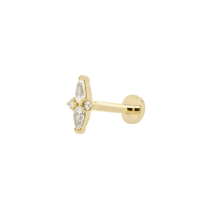 Double Diamond Pear Threaded Flat Back Earring