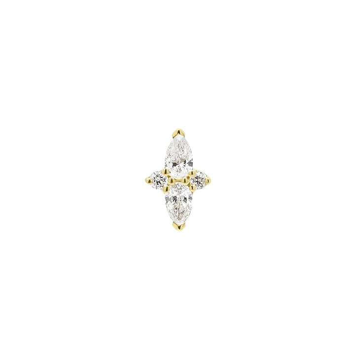 Double Diamond Pear Threaded Flat Back Earring