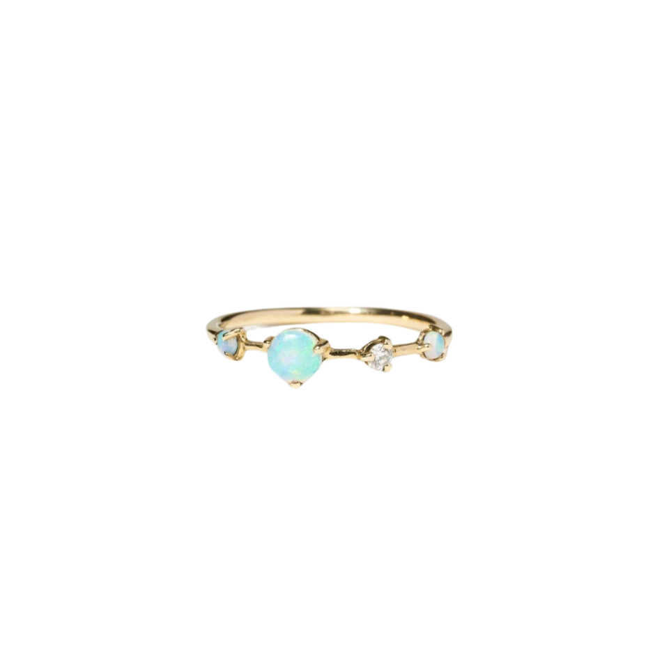 Large Four Step Ring - Opal & Diamond