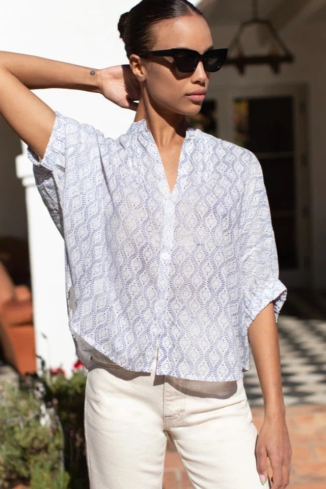 Mandarin Collar Top - Solstice Indigo