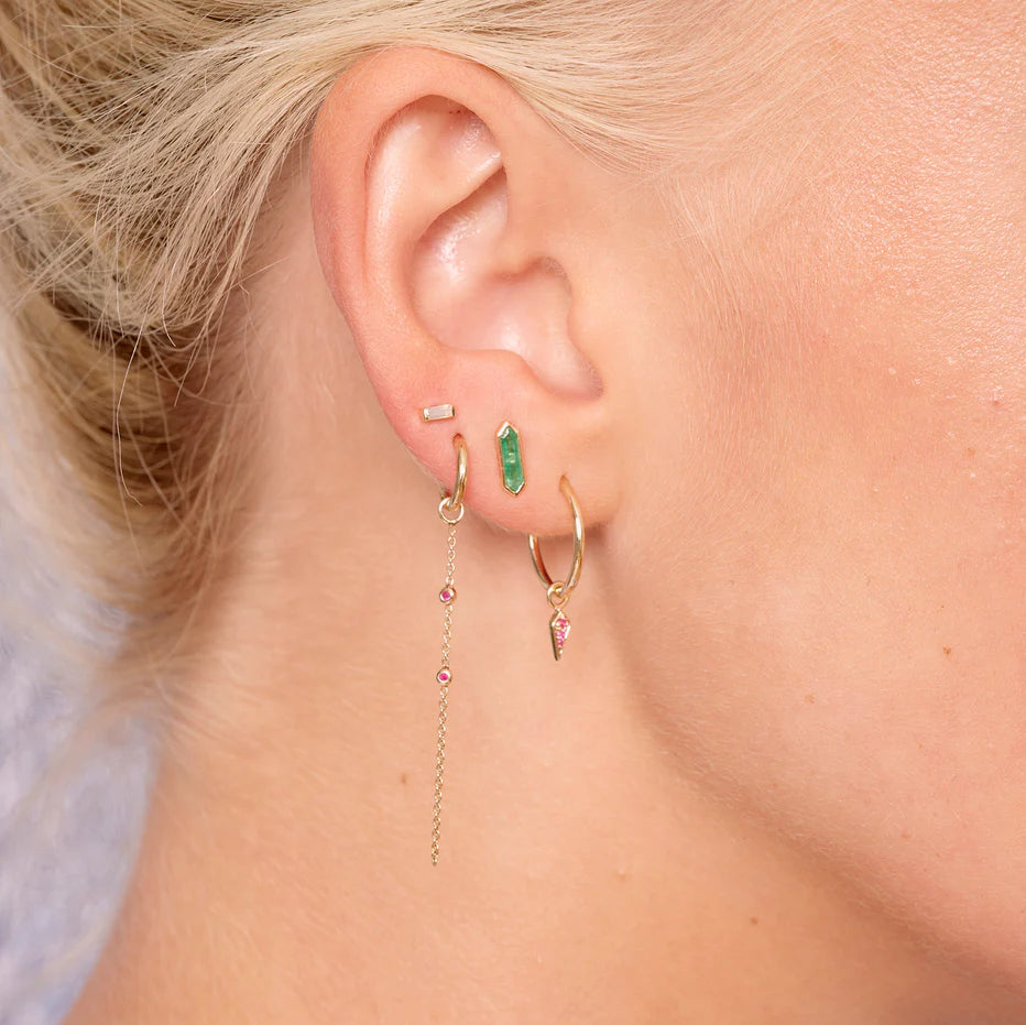 Mini Claw Set Baguette Gemstone Studs - Emerald