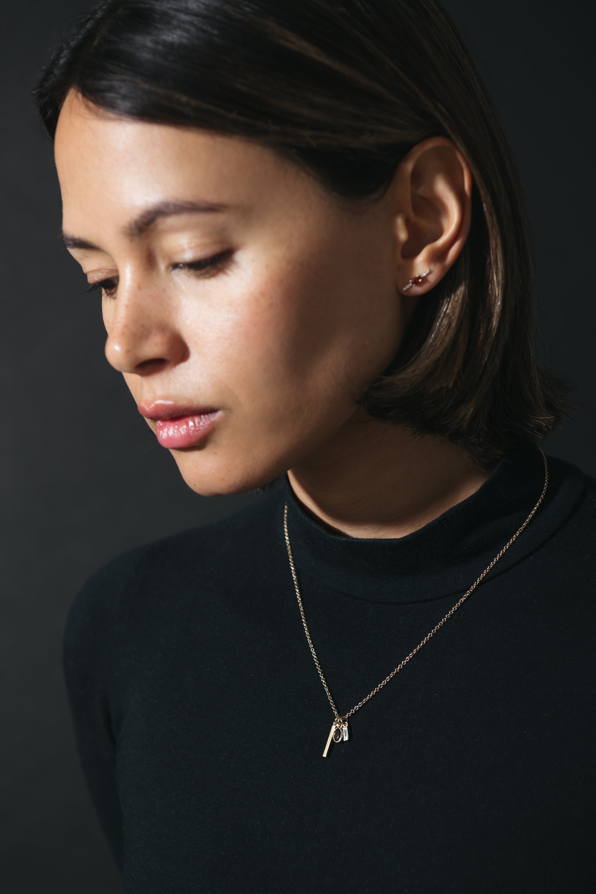 Garnet, Pearl + Diamond Charm Necklace