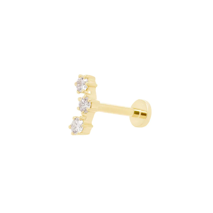 Star Open Curve 3 Diamond Threaded Flat Back Earring