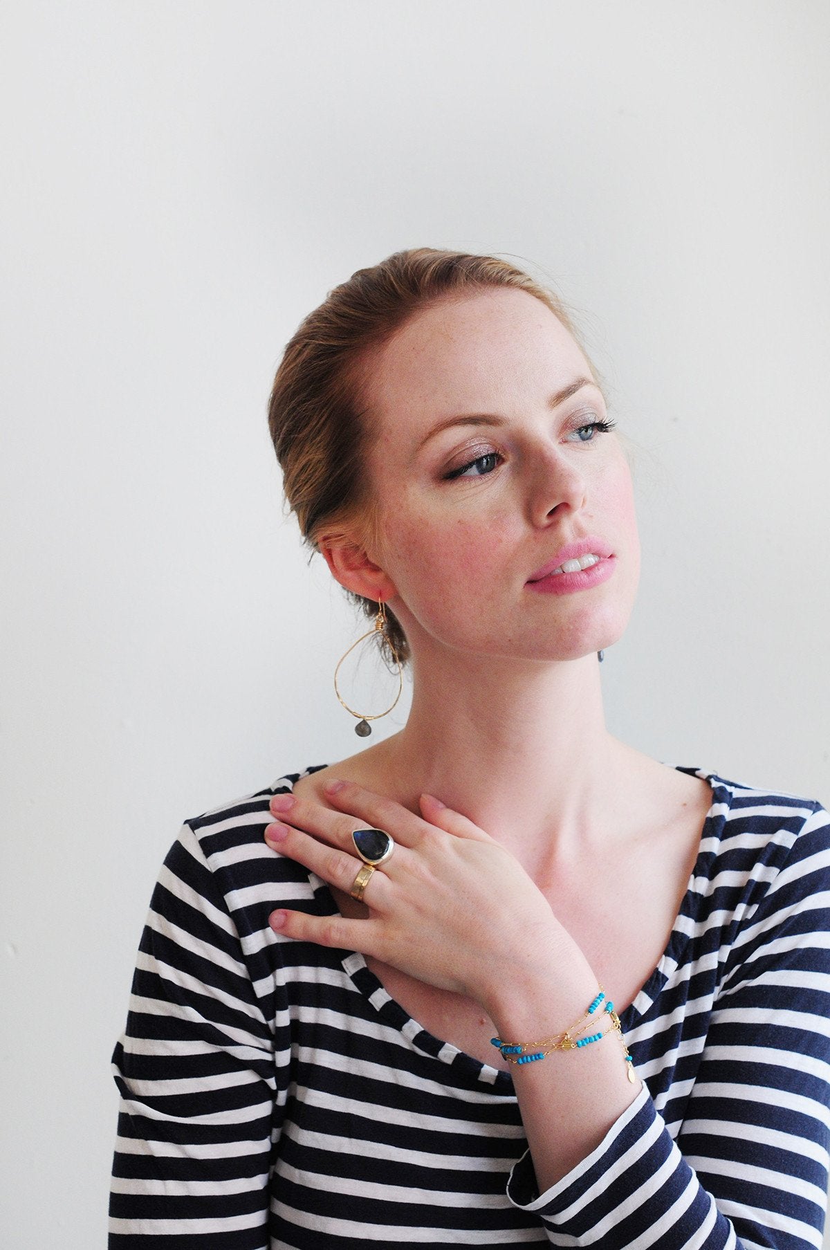 Labradorite Drop Stone Hoops - Shelter Jewelry Shop DC