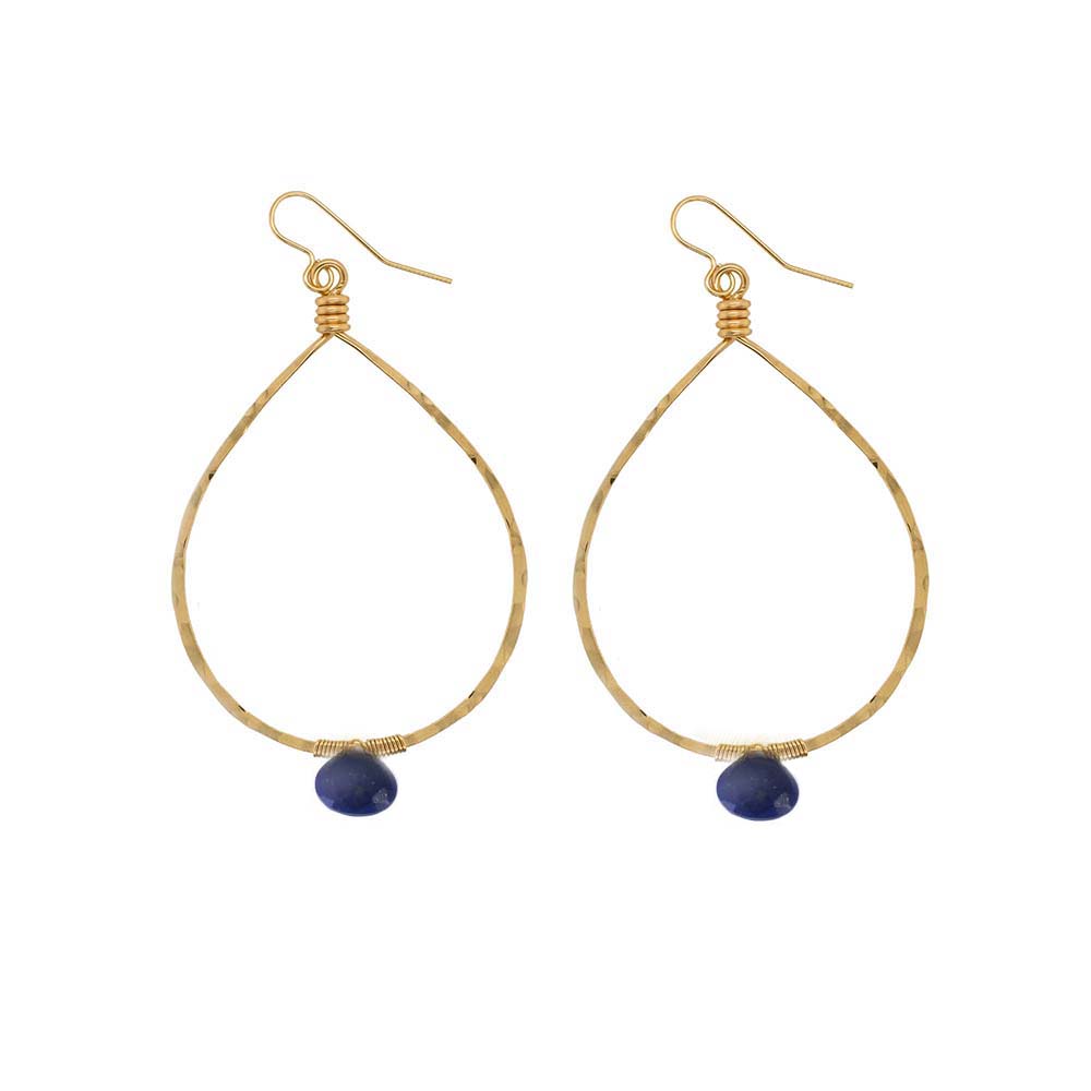 Lapis Drop Stone Hoops