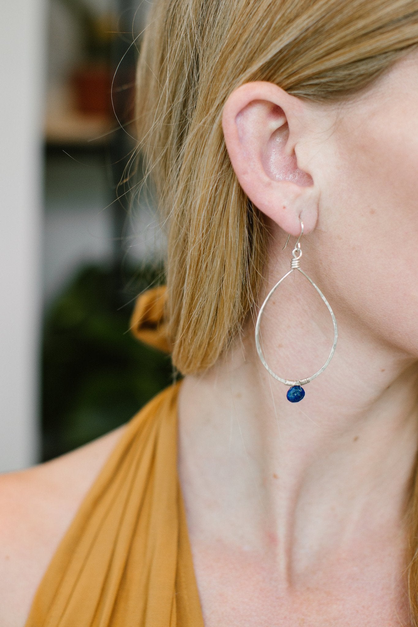 Lapis Drop Stone Hoops - Shelter Jewelry Shop DC
