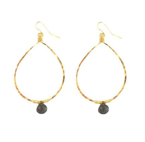 Labradorite Drop Stone Hoops