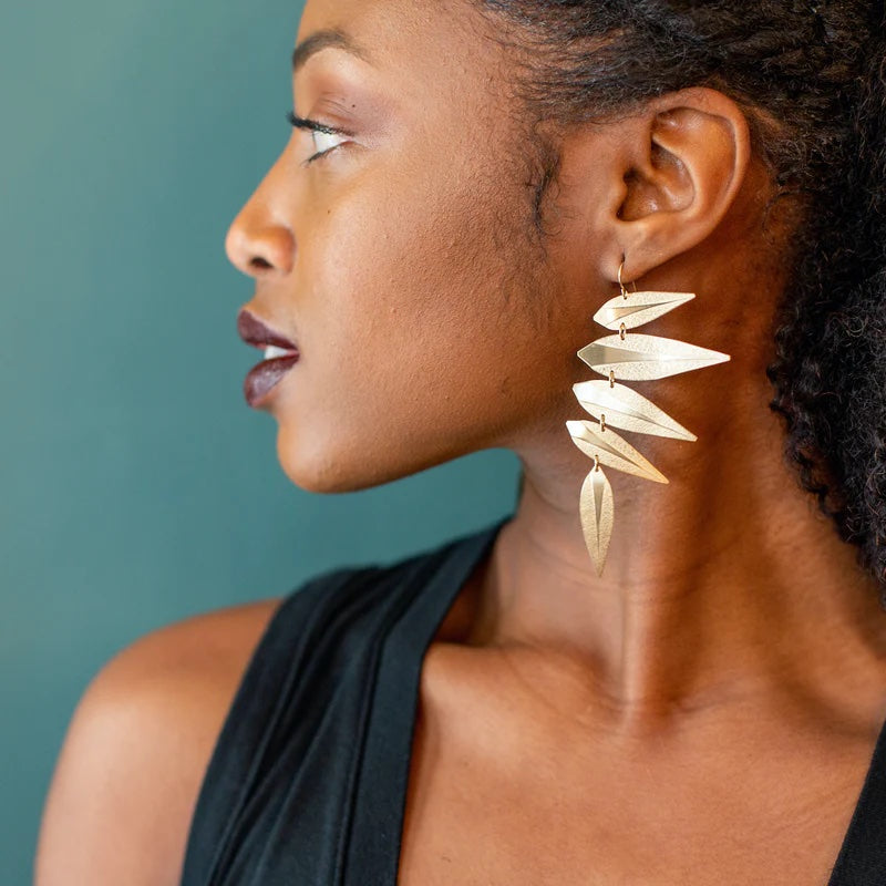 Maxima Leaf Punk Earrings - Brass
