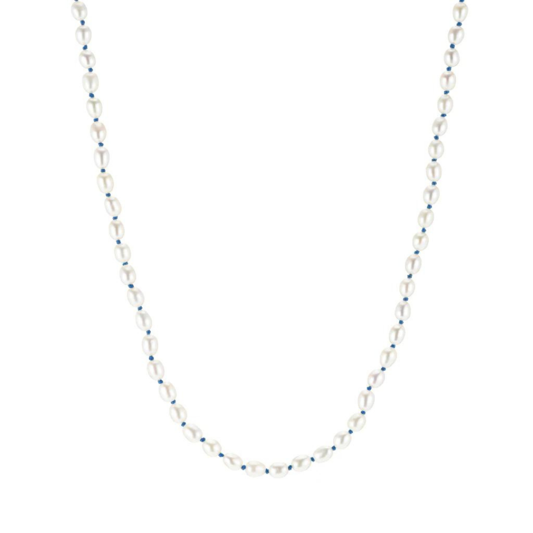 Pearl Hue Necklace - Azure. Pearls strung on blue silk cord.