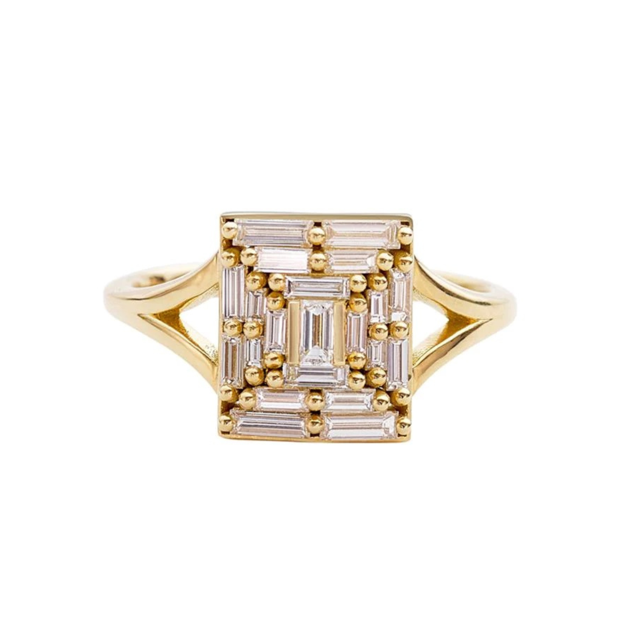 Needle Baguette Diamond Temple Ring