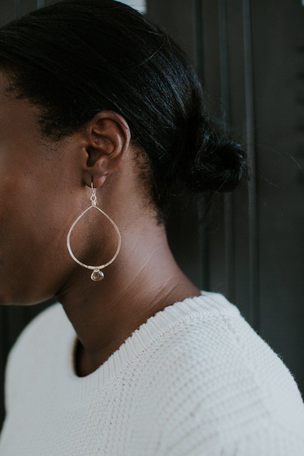 Moonstone Drop Stone Hoops