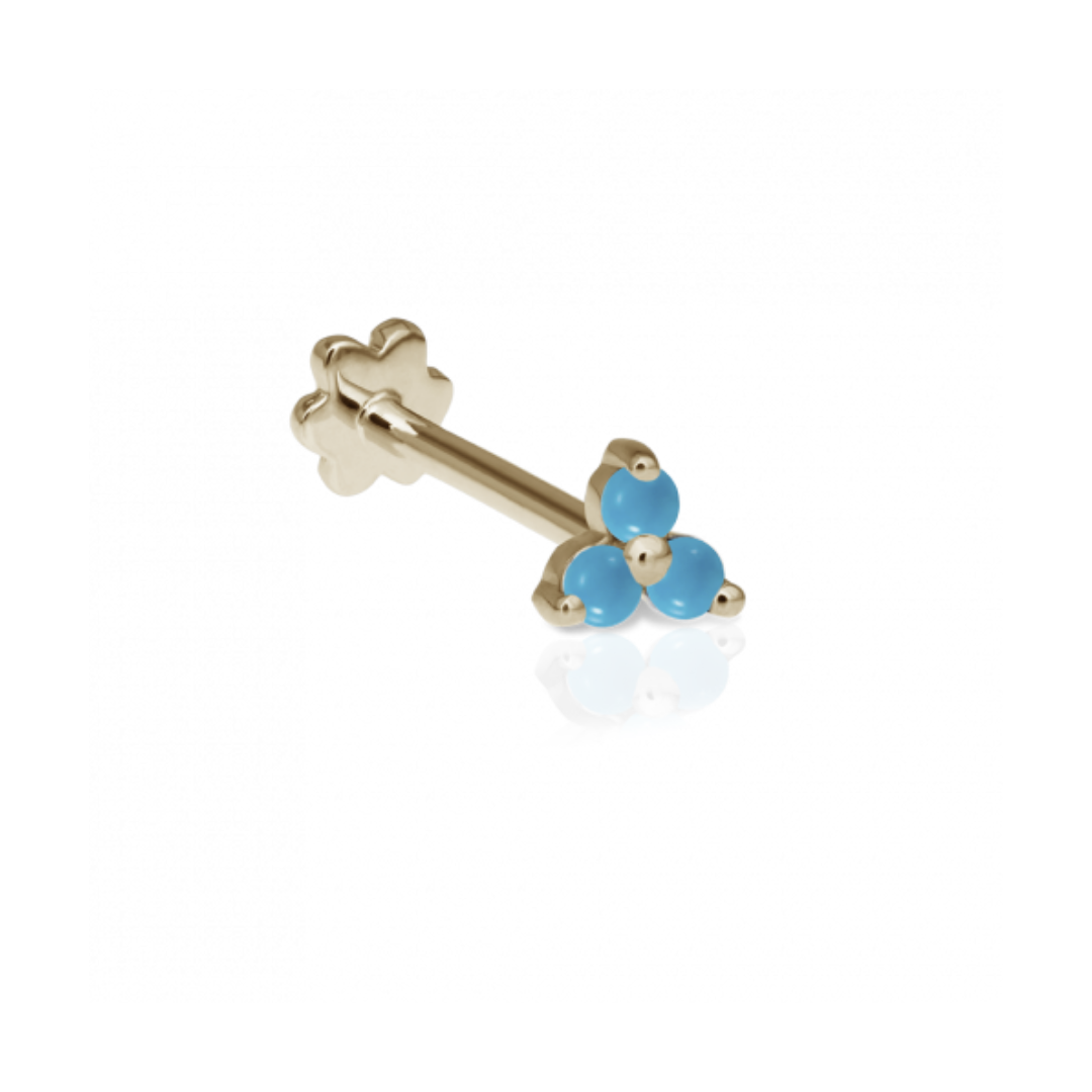 Turquoise Trinity Threaded Stud Yellow Gold