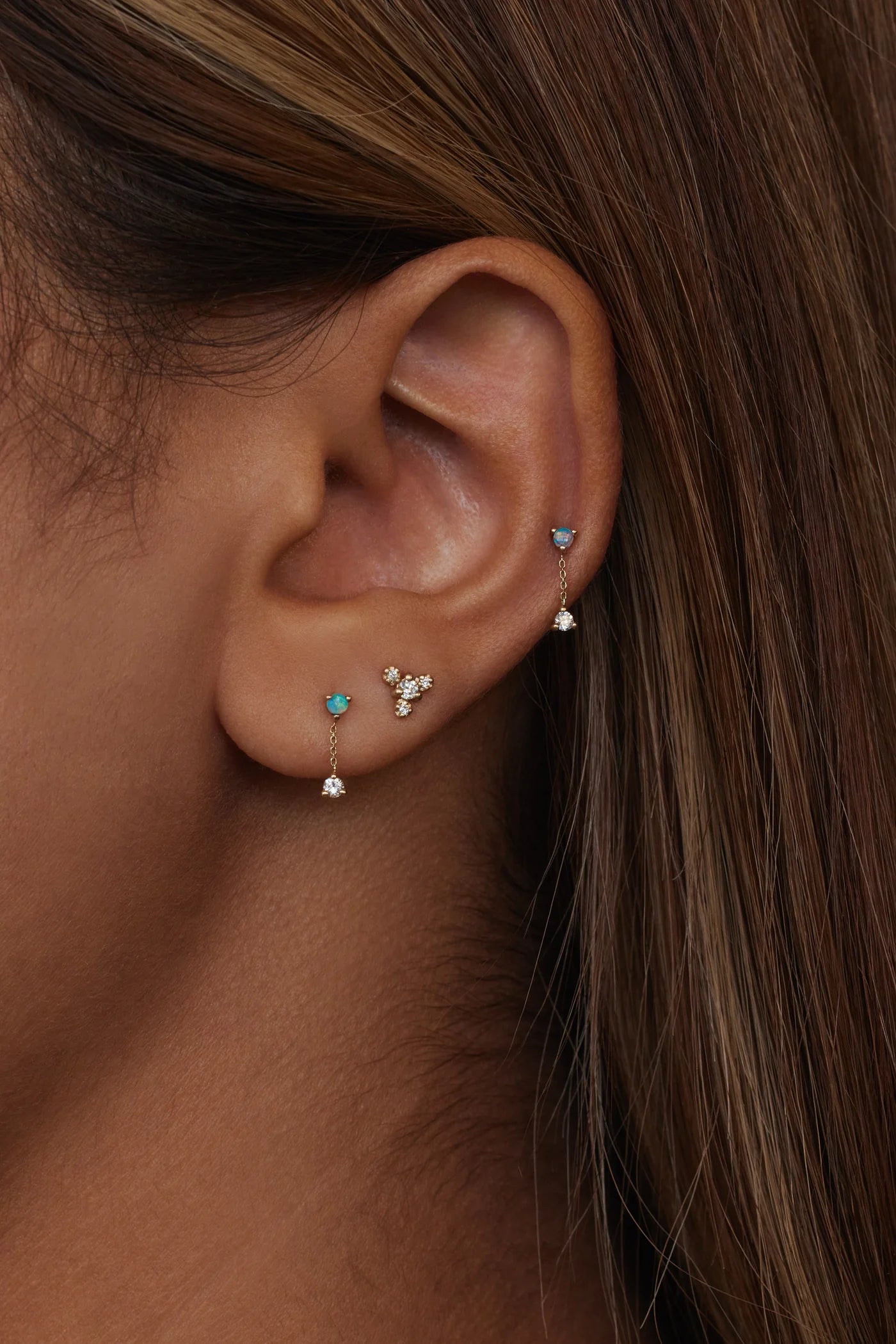 Small Two-Step Opal Chain Earrings