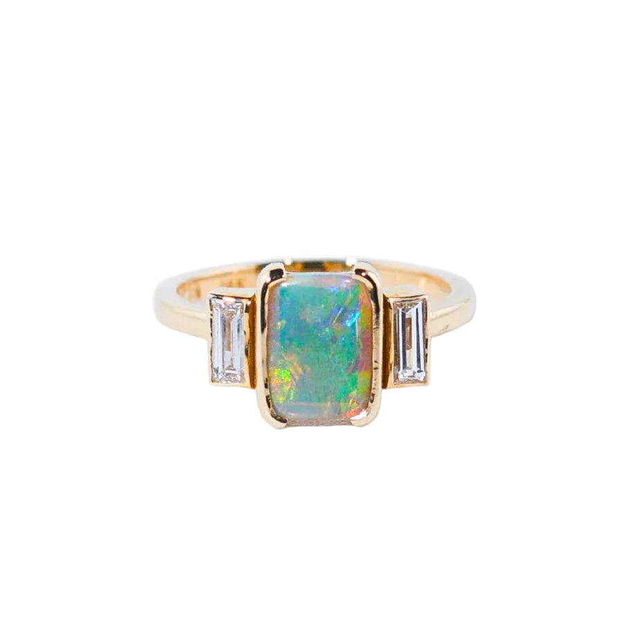 Prismatic Opal & Diamond Ring