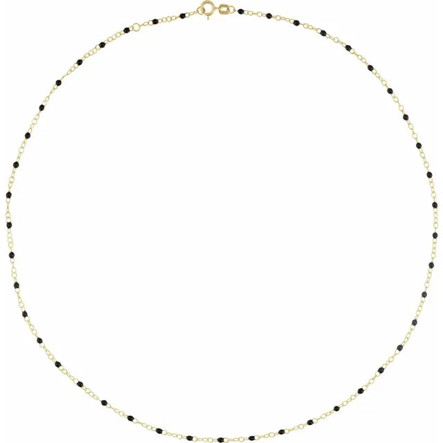 14K Gold Black Enamel Bead Chain