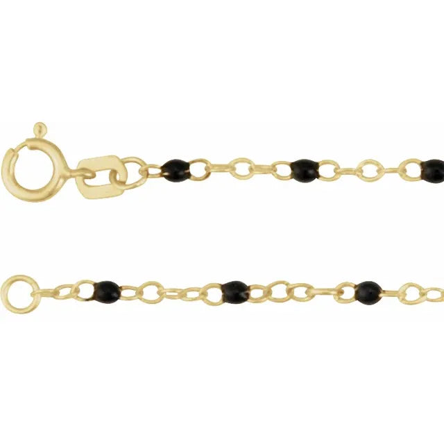 14K Gold Black Enamel Bead Chain